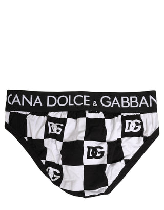 Black White Logo Checkered Midi Brief Underwear