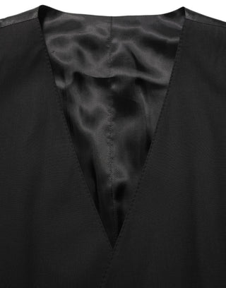 Black Wool Stretch Waistcoat Formal Vest