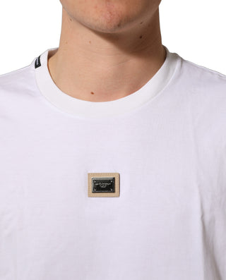 White Cotton Logo Plaque Crew Neck T-shirt