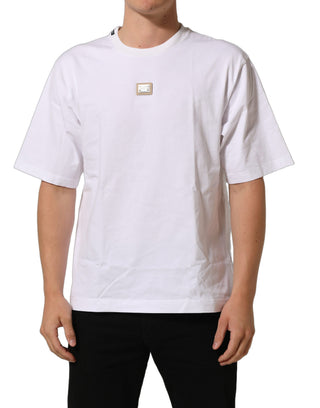 White Cotton Logo Plaque Crew Neck T-shirt