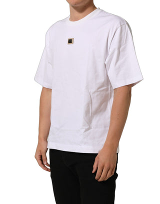 White Cotton Logo Plaque Crew Neck T-shirt