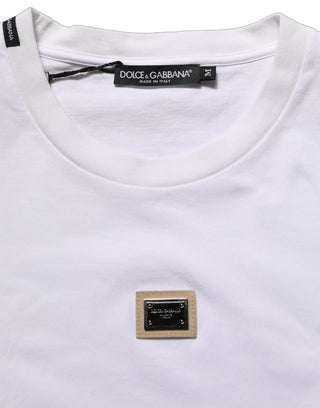 White Cotton Logo Plaque Crew Neck T-shirt