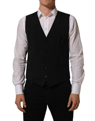 Black Wool Stretch Waistcoat Formal Dress Vest