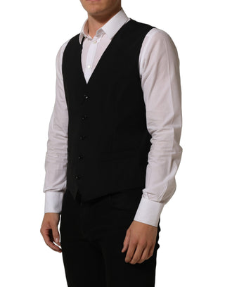 Black Wool Stretch Waistcoat Formal Dress Vest