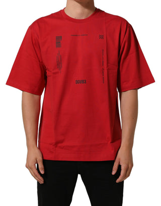 Red Cotton Graphic Print Crew Neck T-shirt