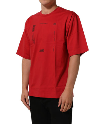 Red Cotton Graphic Print Crew Neck T-shirt