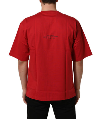 Red Cotton Graphic Print Crew Neck T-shirt