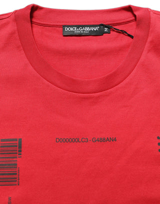 Red Cotton Graphic Print Crew Neck T-shirt