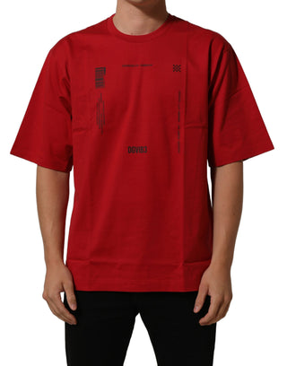 Red Cotton Graphic Print Crew Neck T-shirt