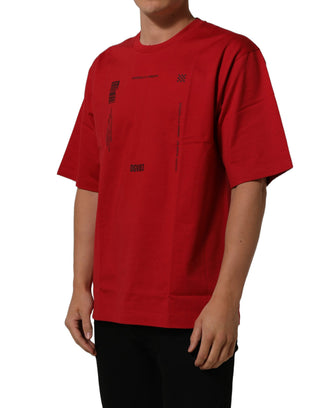 Red Cotton Graphic Print Crew Neck T-shirt