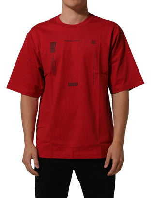 Red Cotton Graphic Print Crew Neck T-shirt