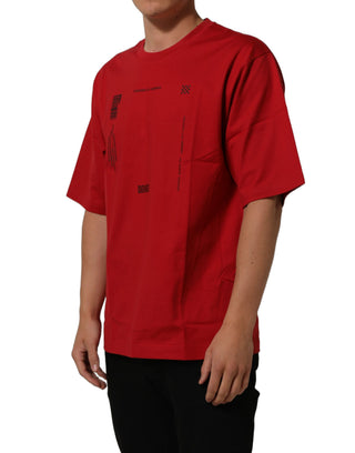 Red Cotton Graphic Print Crew Neck T-shirt
