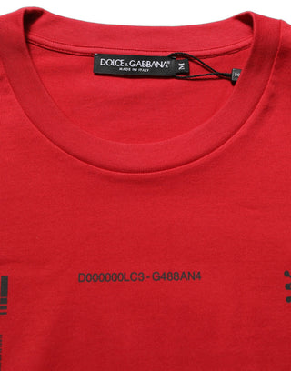 Red Cotton Graphic Print Crew Neck T-shirt