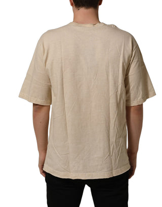 Beige Cotton Graphic Print Crew Neck T-shirt