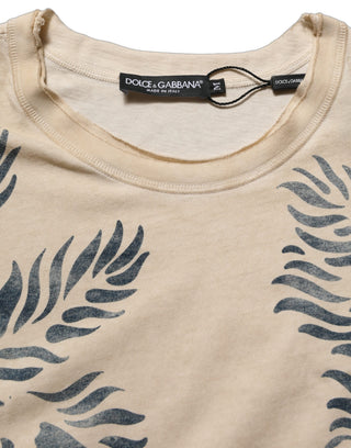 Beige Cotton Graphic Print Crew Neck T-shirt