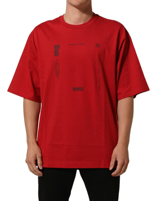 Camiseta roja de algodón con estampado gráfico y cuello redondo
