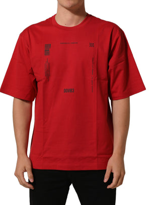 Camiseta roja de algodón con estampado gráfico y cuello redondo