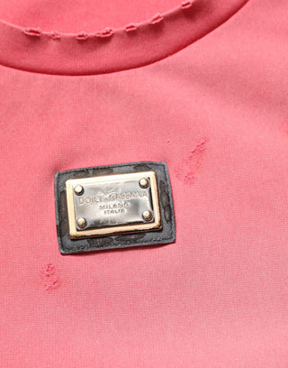 Camiseta rosa re-edición desgastada con cuello redondo