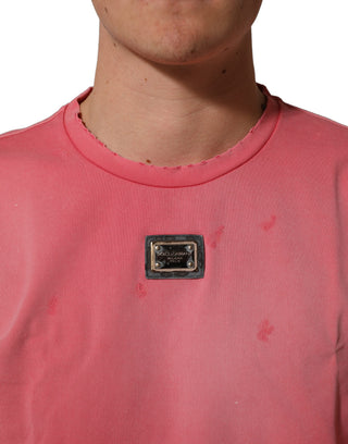 Camiseta rosa re-edición desgastada con cuello redondo