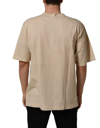 Beige Cotton Graphic Print Crew Neck T-shirt