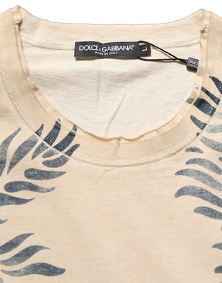 Beige Cotton Graphic Print Crew Neck T-shirt