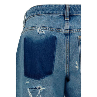 Blue Cotton Straight-Leg Jeans