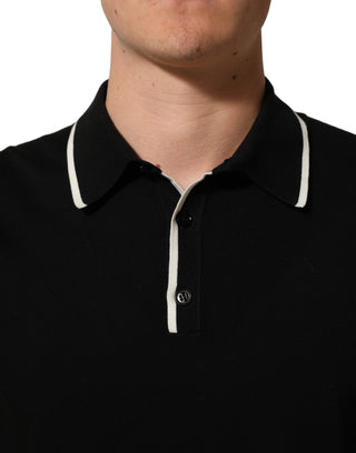 Black Cotton Collared Short Sleeves Polo T-shirt