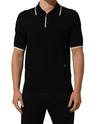 Black Cotton Collared Short Sleeves Polo T-shirt
