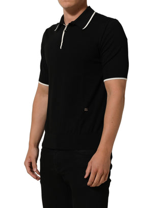 Black Cotton Collared Short Sleeves Polo T-shirt