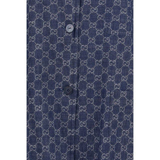 Blue Cotton Full-Length Jacket