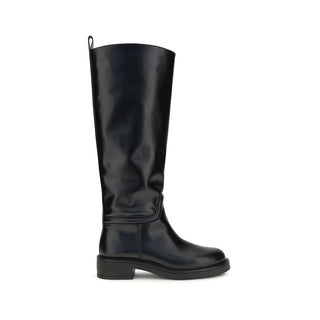 Black Calf Leather Bos Taurus Flat Boots
