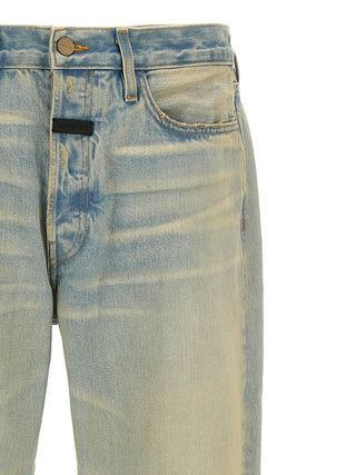 Blue Cotton Straight-Leg Jeans
