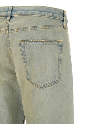 Blue Cotton Straight-Leg Jeans