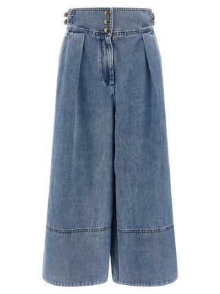 Blue Cotton Cropped Jeans