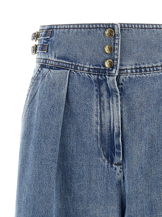 Blue Cotton Cropped Jeans