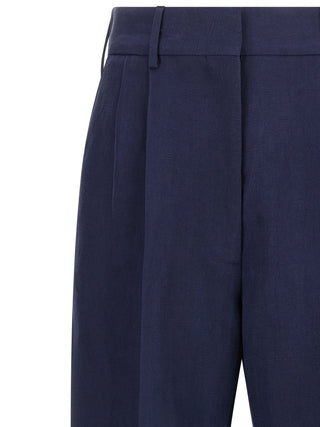 Blue Linen Casual Pants
