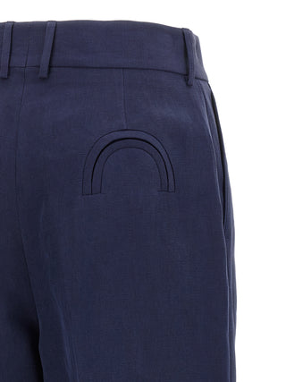 Blue Linen Casual Pants