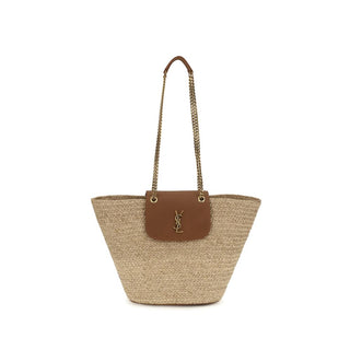 Bolso de hombro de rafia beige