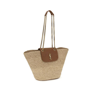 Bolso de hombro de rafia beige