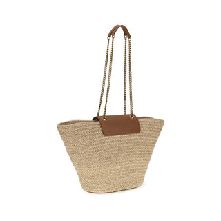 Bolso de hombro de rafia beige