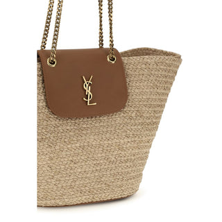 Bolso de hombro de rafia beige