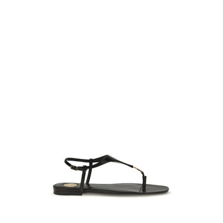 Sandalias planas de cuero de becerro Bos Taurus negras