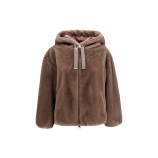 Chaqueta larga de poliéster marrón