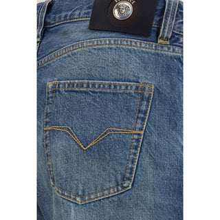 Blue Cotton Straight-Leg Jeans