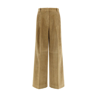 Beige Cotton Flared Pants