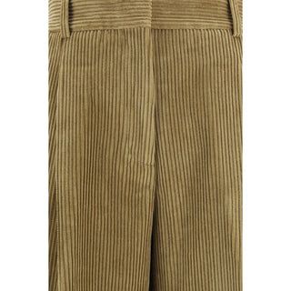 Beige Cotton Flared Pants