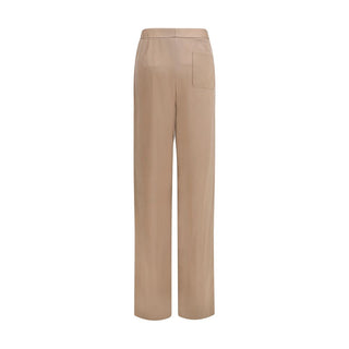 Beige Silk Casual Pants