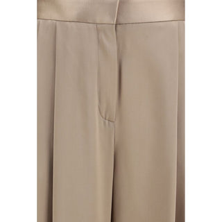 Beige Silk Casual Pants