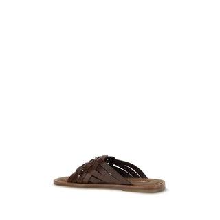 Brown Calf Leather Bos Taurus Flat Sandals