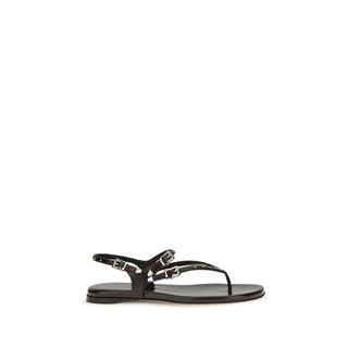 Sandalias planas de cuero de becerro Bos Taurus negras